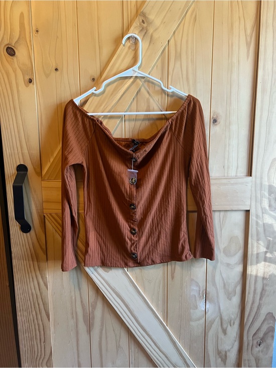 Rue21 Tops - Rue21 Rust Brown Ribbed Faux Button-Front Off The Shoulder Long Sleeve Top XL